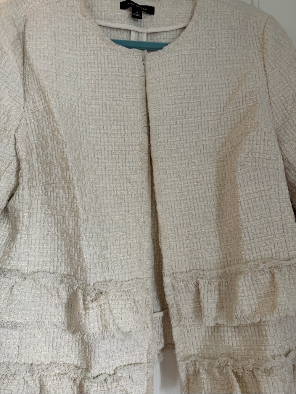 Ann Taylor Cream Textured Ruffle Jacket - Picture 3 of 5